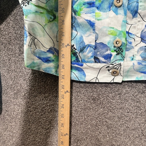 Haris‎ Cotton Button Up Jacket Women Small 100% Linen Blue Floral Watercolors - Picture 5 of 11